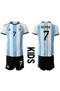 Fotbalové Dres Argentina Rodrigo de Paul #7 Dětské Domácí Oblečení MS 2022 Krátký Rukáv (+ trenýrky)